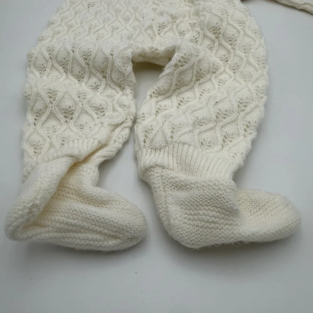 Vtg Renzo Baby Unisex Sz 0-3m White Knit Sleeper‎ Hood Newborn Classic Handmade